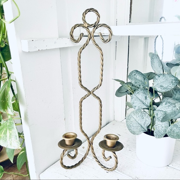 Vintage Gold Metal Twist Rope Double Light Candelabras Candle Holder Wall Sconce